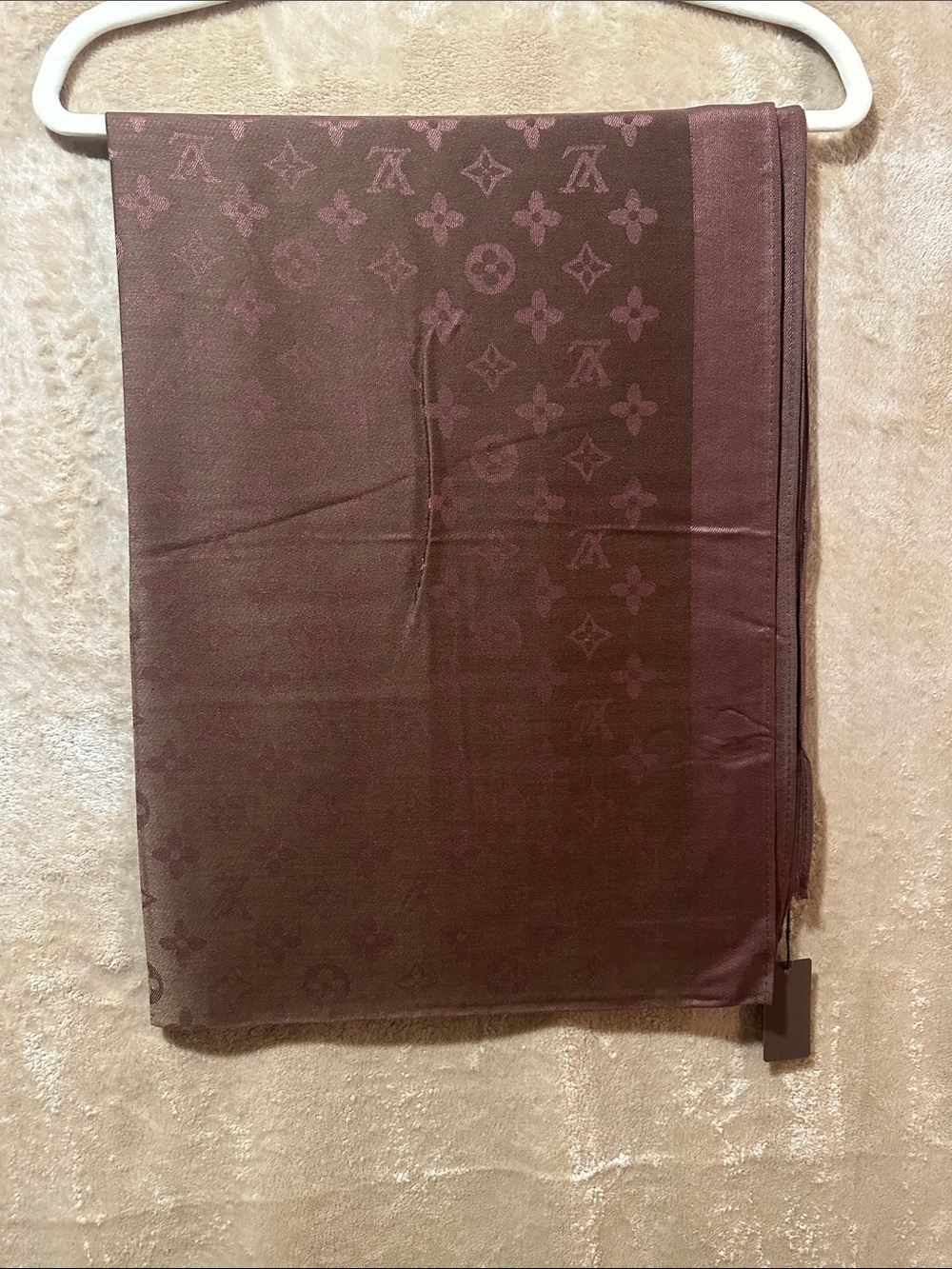 Women’s elegant Monogram Cashmere-Silk Shawl in Plum Brown